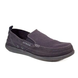 Crocs Walu Mens Slip On Charcoal Black Canvas Loafers Shoes Size 11